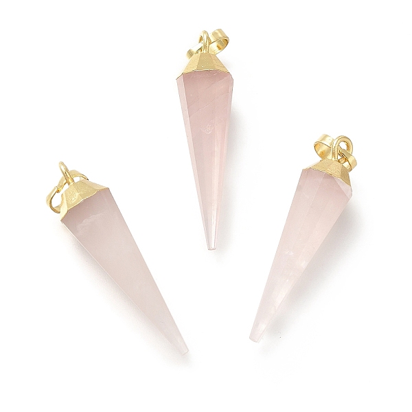

PandaHall Natural Rose Quartz Pointed Pendants, Faceted Cone Charms, with Brass Findings, Golden, 34x8.5x8mm, Hole: 6.5x4mm Rose Quartz Cone