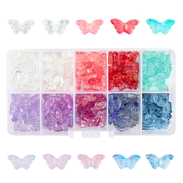 

PandaHall Electroplate Transparent Glass Beads, Including Transparent & AB Color Plated & Glitter Powder Style, Butterfly, Mixed Color..., Multicolor