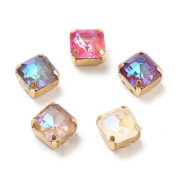 

PandaHall Sew on Rhinestone, Mocha Style, Glass Rhinestone, with Golden Tone Brass Prong Settings, Garments Accessories, Faceted, Square..., Multicolor