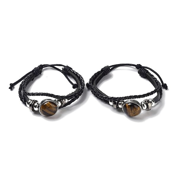

PandaHall Natural Natural Tiger Eye Multi-strand Bracelets, Adjustable PU Leather Braided Cord Bracelets for Unisex, Inner Diameter...