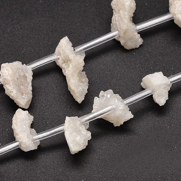 

PandaHall Nuggets Electroplated Natural Druzy Quartz Crystal Beads Strands, AB Color, Dyed, White, 11~20x11~20x6~9mm, Hole: 1mm, about...