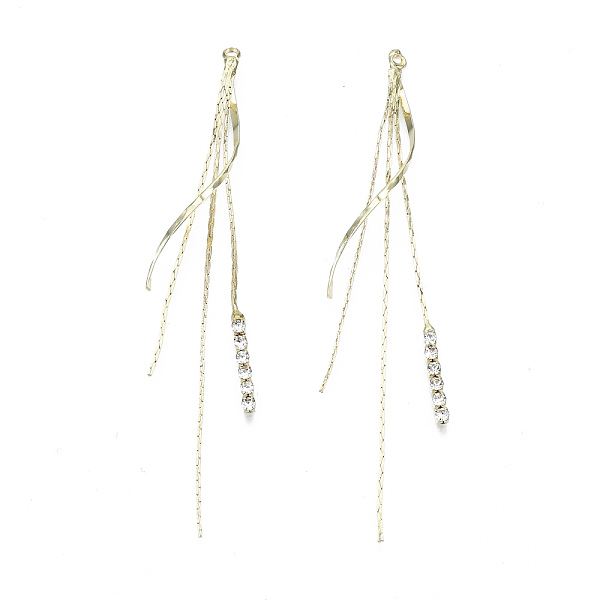

PandaHall Brass Chain Tassel Big Pendants, with Rhinestone, Light Gold, 79~82mm, Hole: 1.2mm Brass