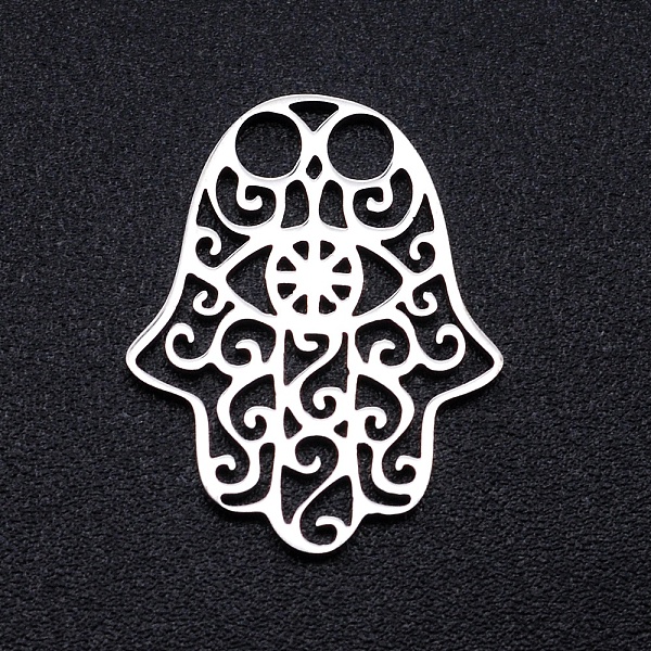 

PandaHall 201 Stainless Steel Filigree Joiners Links, Laser Cut, Hamsa Hamsa Hand/Hand of Fatima/Hand of Miriam, Stainless Steel Color...