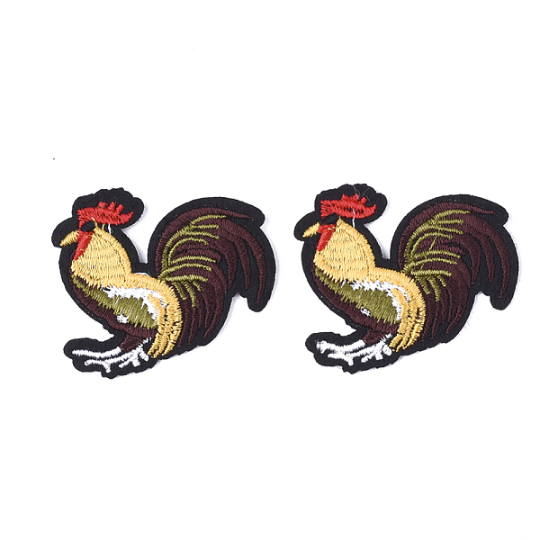 PandaHall Computerized Embroidery Cloth Iron On Patches, Costume Accessories, Appliques, Rooster, Colorful, 39x46x1.5mm Cloth Rooster