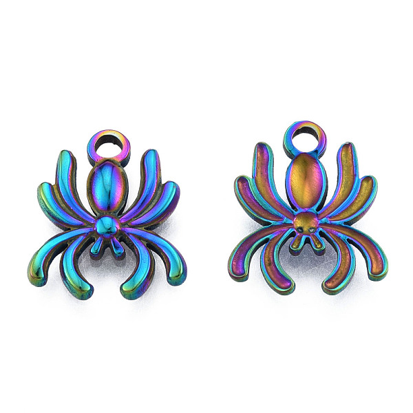 

PandaHall Ion Plating(IP) 201 Stainless Steel Charms, Spider, Rainbow Color, 15x13x2mm, Hole: 2mm 201 Stainless Steel Spider