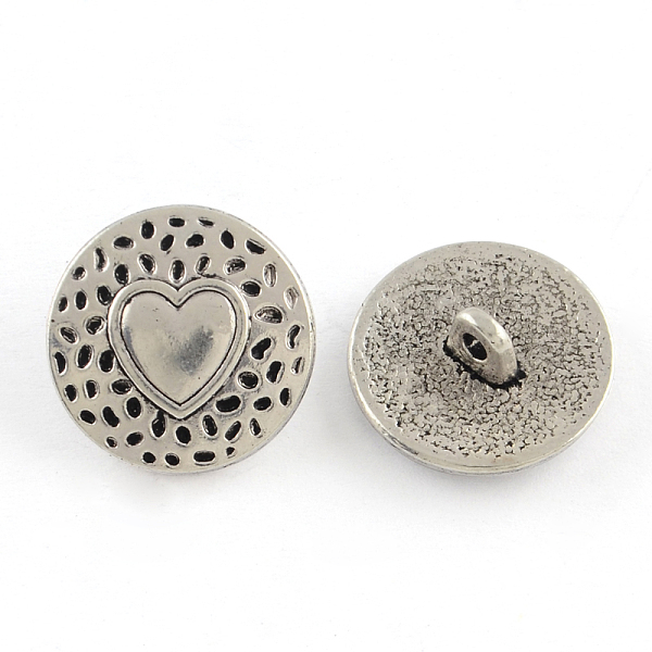 

PandaHall Tibetan Style Alloy Shank Buttons, Cadmium Free & Lead Free, Flat Round with Heart, Antique Silver, 18x7mm, Hole: 2mm, about...