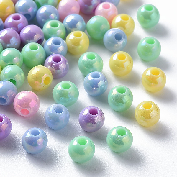 

PandaHall Opaque Acrylic Beads, AB Color Plated, Round, Mixed Color, 6x5mm, Hole: 1.8mm, about 440pcs/50g Acrylic Round Multicolor