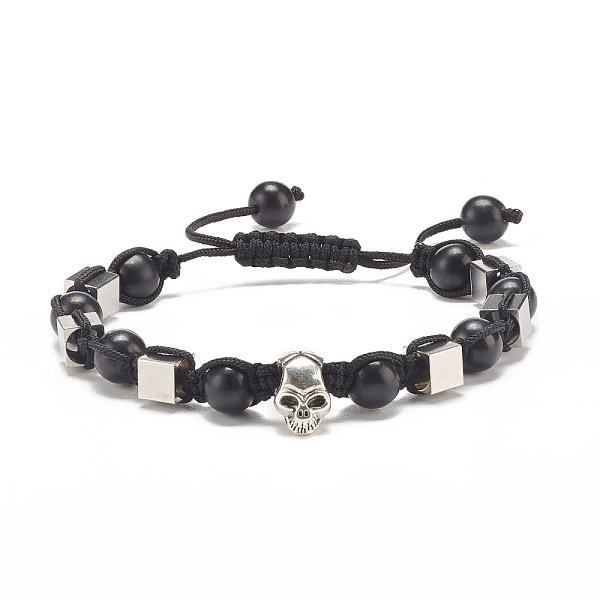 

PandaHall Round Synthetic Turquoise(Dyed) Braided Bead Bracelet with Alloy Skull, Gemstone Adjustable Bracelet for Women, Inner Diameter...