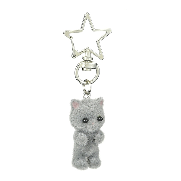 

PandaHall Flocky Resin Cat Pendant Decoration, with Star Alloy Swivel Clasps, Gray, 72mm Resin Cat Shape Gray