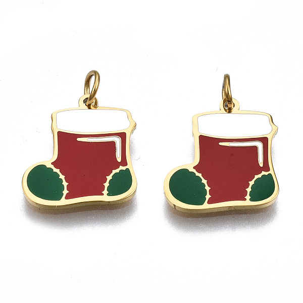 

PandaHall 316 Surgical Stainless Steel Enamel Charms, with Jump Rings, for Christmas, Christmas Sock, Colorful, Real 14K Gold Plated...