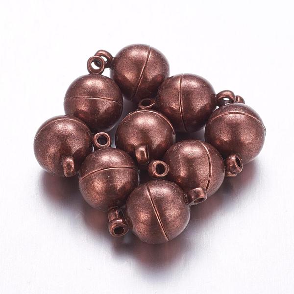 

PandaHall Brass Magnetic Clasps with Loops, Round, Red Copper, 16x10mm, Hole: 1.5mm Brass Round