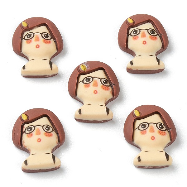 

PandaHall Resin Cabochons, Cartoon Character, Girl with Glasses, Sienna, 21x16x6mm Resin Human Brown