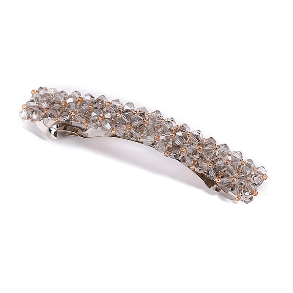 

PandaHall Glass Beaded Hair Barrettes, Curved Retangle Metal Hair Clips, Gainsboro, 90mm Glass Rectangle Gray