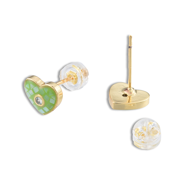 

PandaHall Natural Shell & Enamel Heart Stud Earrings with Cubic Zirconia, Golden Brass Jewelry for Women, Nickel Free, Light Green...
