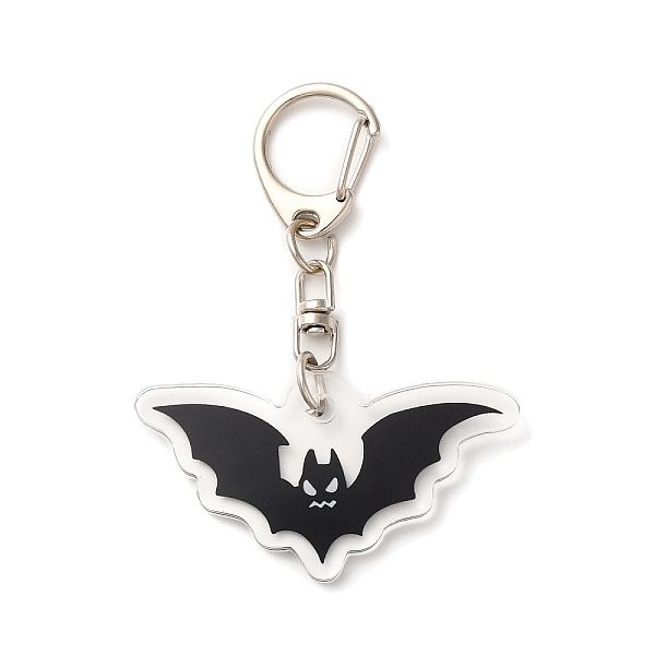 

PandaHall Halloween Acrylic Pendant Keychain, with Iron Keychain Clasp Findings, Bat, 7.2cm Acrylic Bat Black