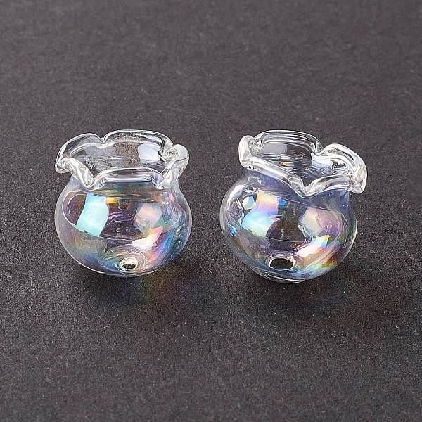 

PandaHall Glass Bead Cone for Wind Chimes Making, Campanula Medium L, Clear AB, 15x16mm, Hole: 2.7mm Glass White