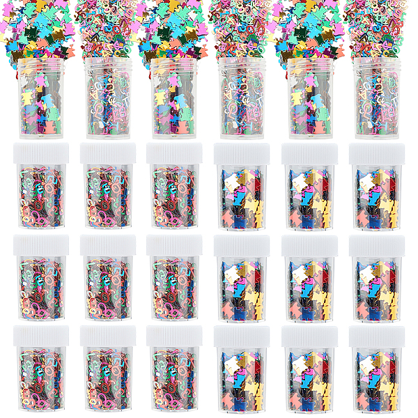 PandaHall PVC Nail Art Glitter Sequins, DIY Sparkly Paillette Tips Nail, Nail Art Decoration Accessories, Mixed Alphabet & Number & Bear...