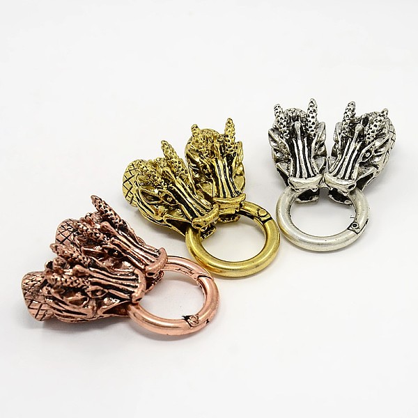 

PandaHall Dragon Head Alloy Spring Gate Rings, O Rings with Two Cord End Caps, Mixed Color, Mixed Color, 67x25x21mm, Hole: 8.5~9.5mm, Ring..., Multicolor