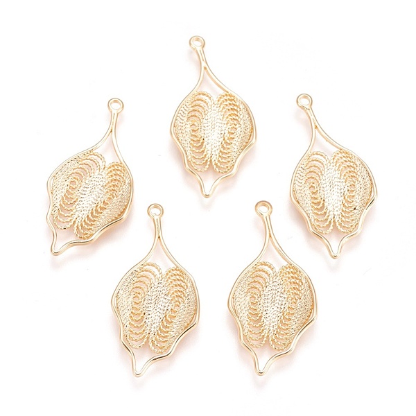 

PandaHall Brass Pendants, Nickel Free, Leaf, Real 18K Gold Plated, 35x17x2.5mm, Hole: 1.8mm Brass Leaf
