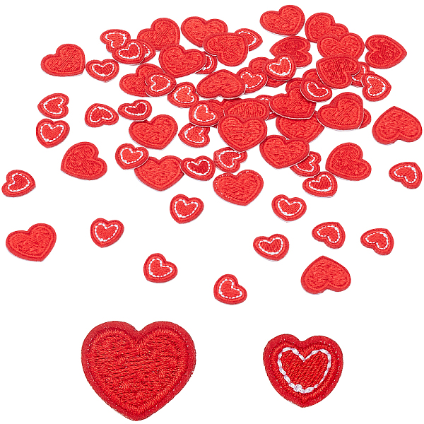 PandaHall FINGERINSPIRE 100 Pcs Red Heart Iron on/Sew Appliques 2 style Mini Heart Patches for Clothing Heart Shape Embroidered Patches Red...