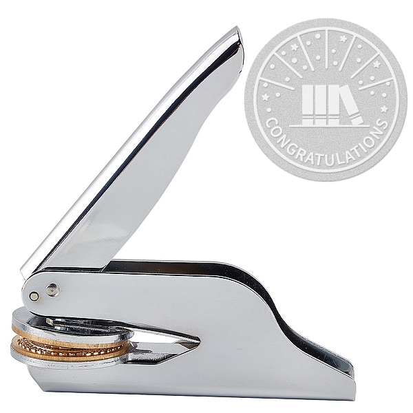 

PandaHall Seal Embosser, Hand-Held Embossing Stamp, for Books, Envelopes, Napkins, Book Pattern, 42mm Stainless Steel Book