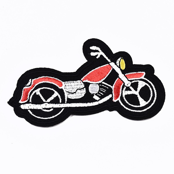 PandaHall Motorbike Appliques, Computerized Embroidery Cloth Iron on/Sew on Patches, Costume Accessories, Colorful, 57x95x1mm Cloth Vehicle