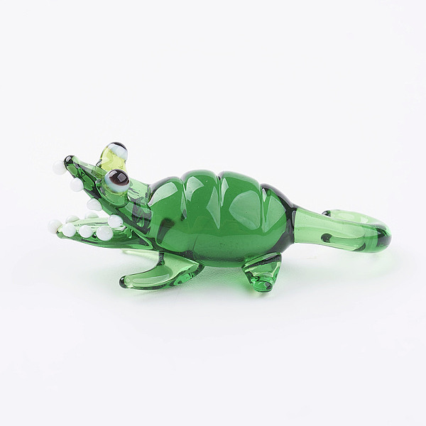 

PandaHall Home Decorations, Handmade Lampwork Display Decorations, Crocodile, Green, 25~36x13~19x9~13mm Lampwork Other Animal Green