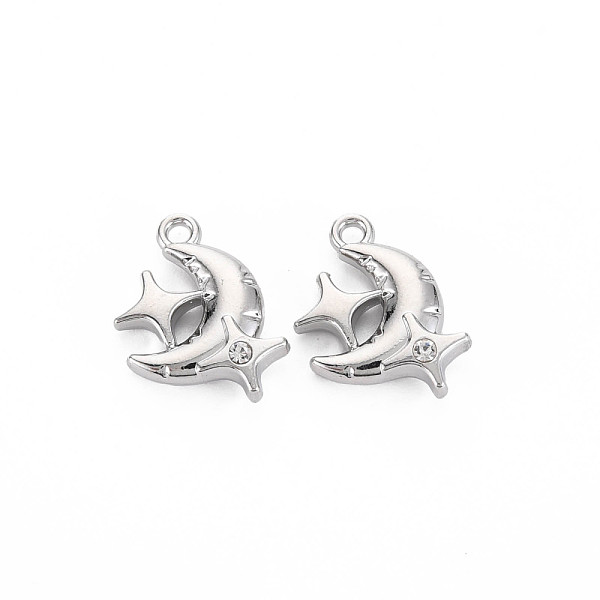 

PandaHall Rack Plating Alloy Pendants, with Crystal Rhinestone, Cadmium Free & Nickel Free & Lead Free, Moon with Star, Platinum...