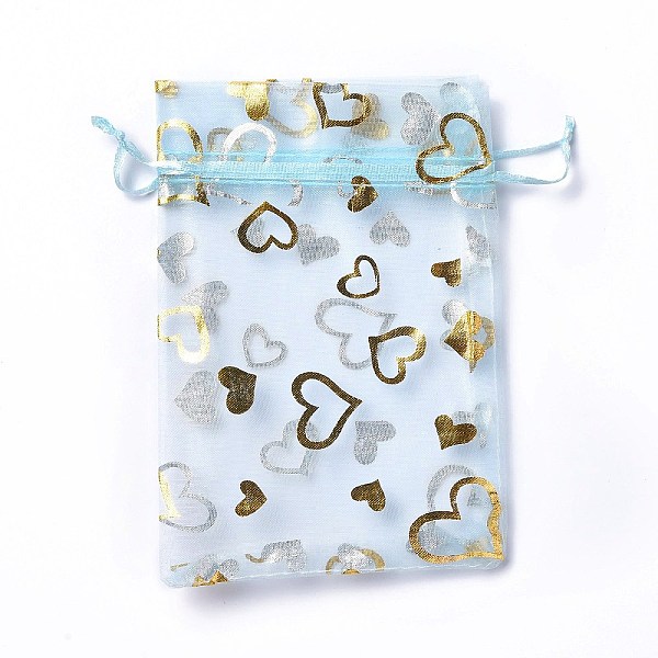 

PandaHall Organza Drawstring Jewelry Pouches, Wedding Party Gift Bags, Rectangle with Gold Stamping Heart Pattern, Light Sky Blue...