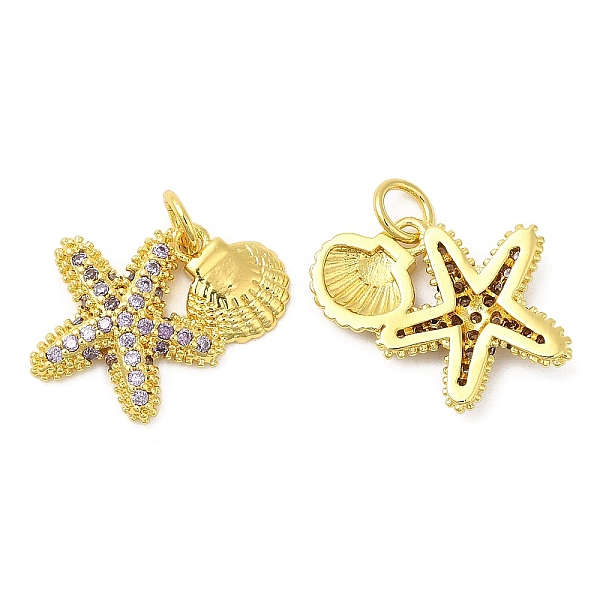 

PandaHall Brass Micro Pave Cubic Zirconia Pendants, Starfish, Real 18K Gold Plated, 15x20x3mm, Hole: 3mm Brass+Cubic Zirconia Starfish Clear