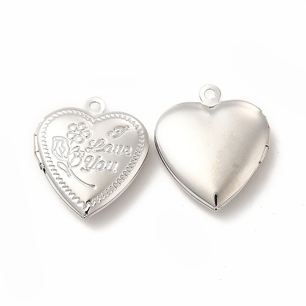 

PandaHall Brass Locket Pendants, Photo Frame Charms for Necklaces, Long-Lasting Plated, Heart with Flower & Word Love You Charm, Platinum...