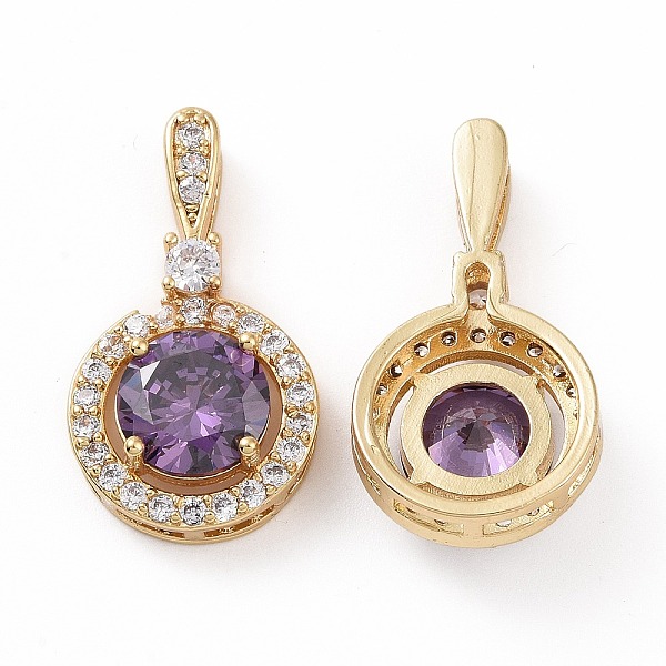 

PandaHall Brass Micro Pave Cubic Zirconia Pendants, with Glass, Real 18K Gold Plated, Flat Round Charm, Blue Violet, 23.5x13x6mm, Hole...