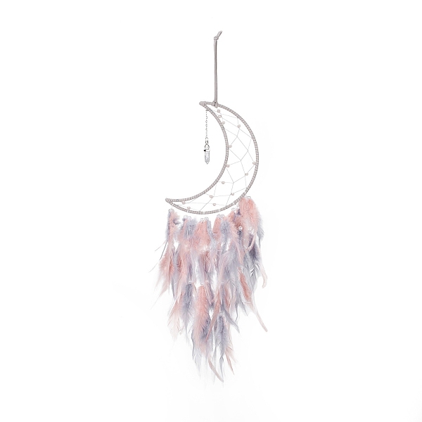 

PandaHall Iron Wire Woven Web/Net with Feather Pendant Decorations, with Plastic and Synthetic Turquoise Dangle Pendant, Covered with...