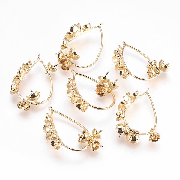 

PandaHall Brass Peg Bails Pendants, For Half Drilled Bead Pendants, Nickel Free, Teardrop with Flower, Real 18K Gold Plated, 31x23x11mm...