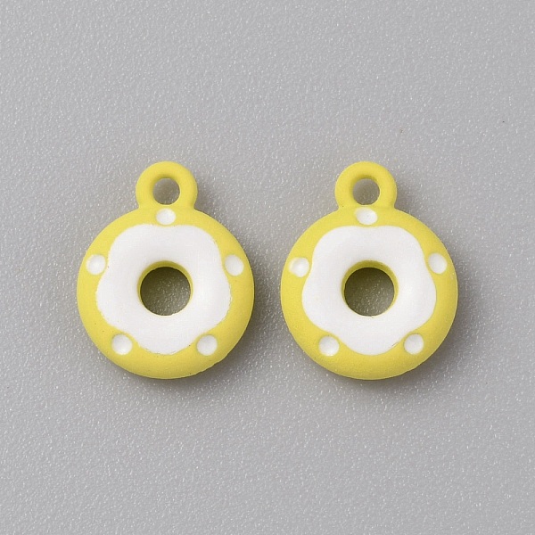 

PandaHall Frosted Painted Colored Alloy Pendants, Doughnut, Yellow, 12.5x10x3mm, Hole: 1.5mm Alloy Flat Round Yellow