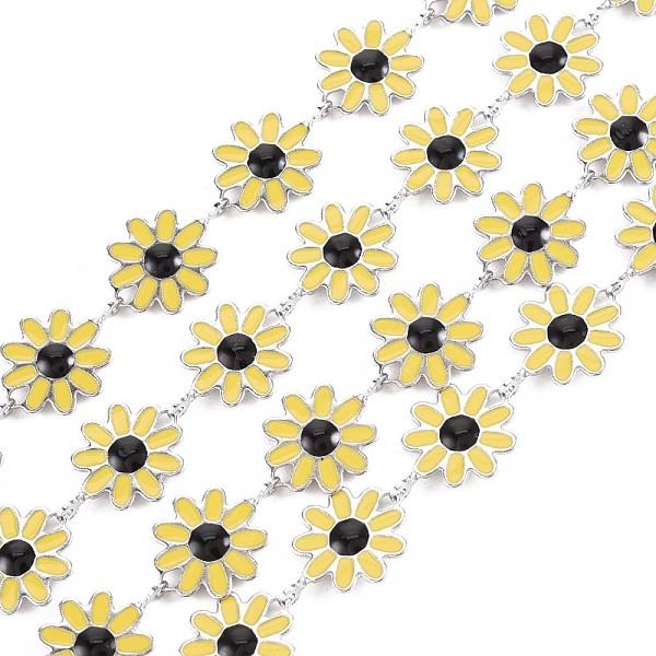 

PandaHall 304 Stainless Steel Sunflower Link Chains, with Enamel, Real 18K Gold Plated, Soldered, Yellow, 13x10x1mm, about 3.28 Feet...