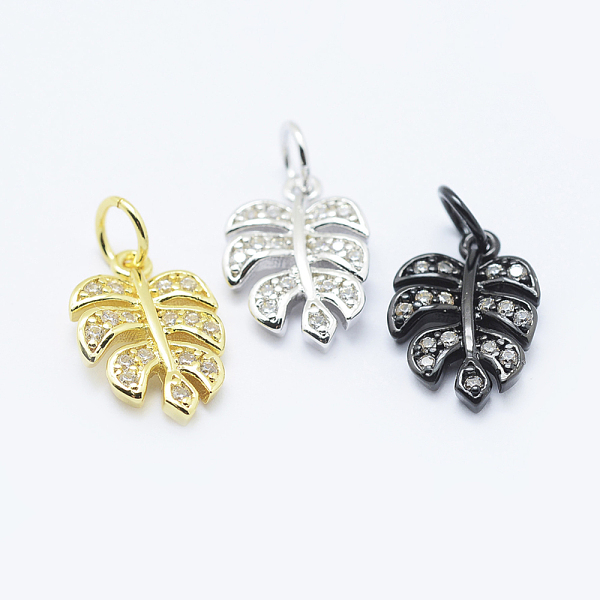 

PandaHall Eco-Friendly Brass Micro Pave Cubic Zirconia Charms, Monstera Leaf, Lead Free & Nickel Free & Cadmium Free, Mixed Color..., Clear
