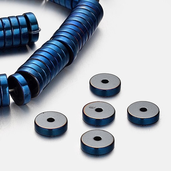 

PandaHall Electroplate Non-magnetic Synthetic Hematite Beads Strands, Heishi Beads, Disc/Flat Round, Blue Plated, 8x2mm, Hole: 1mm, about...
