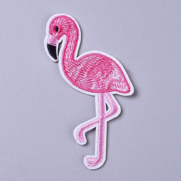 PandaHall Computerized Embroidery Cloth Iron on/Sew on Patches, Costume Accessories, Appliques, Flamingo Shape, Hot Pink, 101x60x1.5mm Cloth...