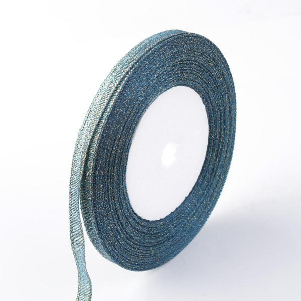 PandaHall Glitter Metallic Ribbon, Sparkle Ribbon, with Gold Metallic Cords, Valentine's Day Gifts Boxes Packages, Dark Blue, 1/4 inch(6mm)...