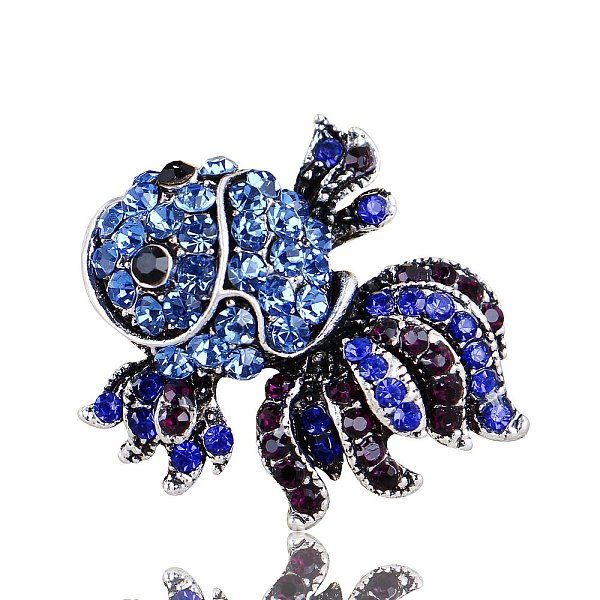 

PandaHall Alloy Rhinestone Brooches, Goldfish Brooches for Women, Sapphire, 33x28mm Alloy+Rhinestone Fish Blue