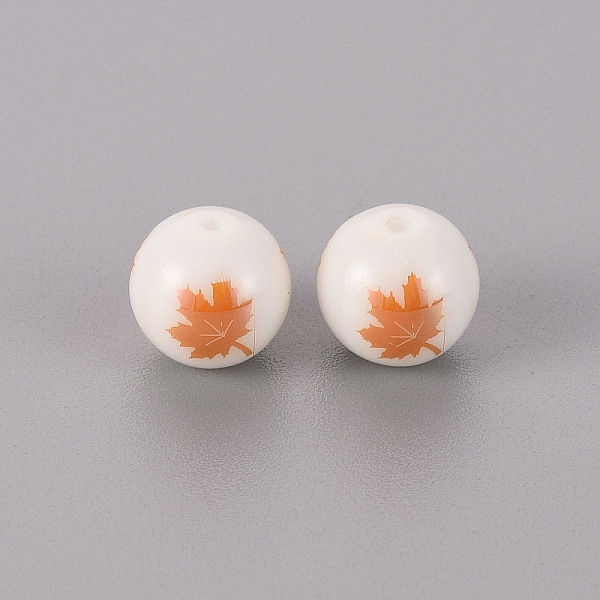 

PandaHall Electroplate Glass Beads, Round, Maple Leaf Pattern, Rose Gold Plated, 10mm, Hole: 1.2mm Glass Leaf