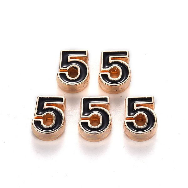 

PandaHall Alloy Enamel Beads, Number, Cadmium Free & Lead Free, Light Gold, Black, Num.5, 10x7.5x3mm, Hole: 1.5mm Alloy+Enamel Number Black
