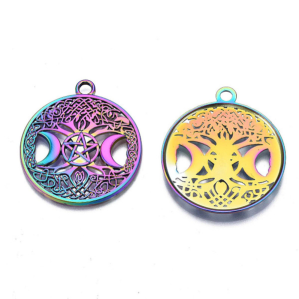 

PandaHall Rainbow Color Alloy Pendants, Cadmium Free & Nickel Free & Lead Free, Flat Round with Moon & Star, 38.5x34x2.5mm, Hole: 3mm Alloy...