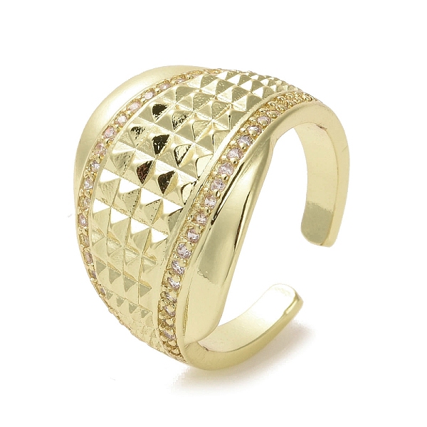 

PandaHall Brass Micro Pave Cubic Zirconia Open Cuff Ring, Real 16K Gold Plated, Inner Diameter: 18mm Brass+Cubic Zirconia Clear