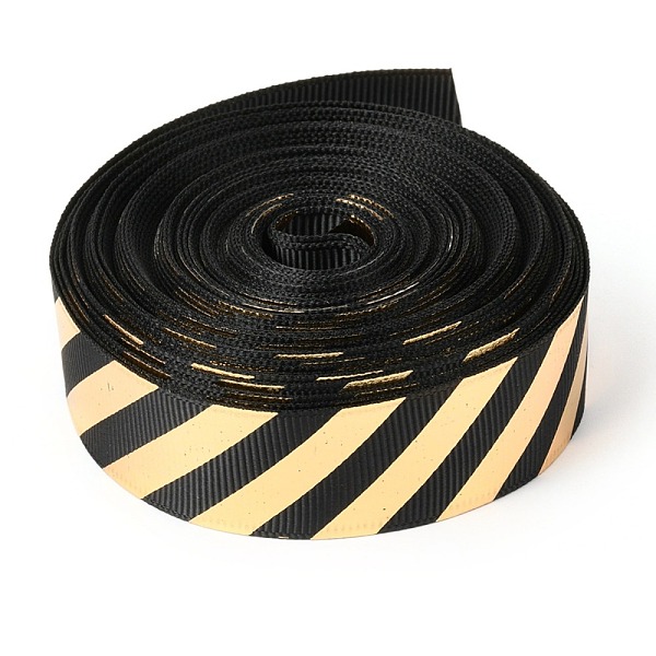 

PandaHall Laser Polyester Grosgrain Ribbon, Single Face Printed, for Bows Gift Wrapping, Festival Party Decoration, Stripe Pattern, 7/8 inch..., Black