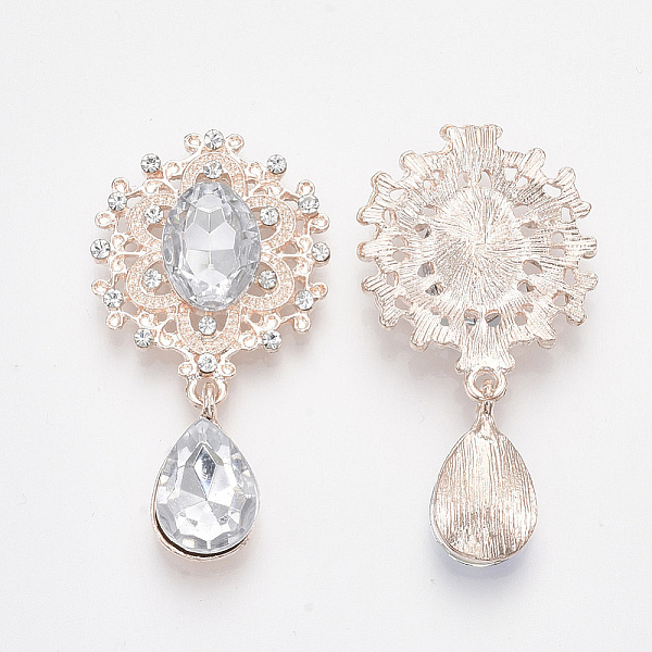 

PandaHall Rose Gold Plated Alloy Cabochons, with Resin Rhinestone and Crystal Glass Rhinestone, Faceted, Oval and teardrop, Clear, 45x24x5mm...