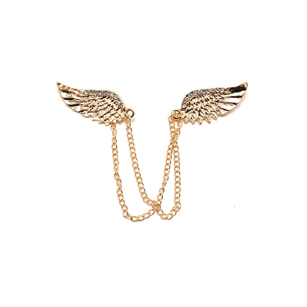 

PandaHall Men's Crystal Wings Scarf Collar Brooch Lapel Pin, Alloy Rhinestone Badge Hanging Chains for Suit Tuxedo, Light Gold, 225mm..., Clear