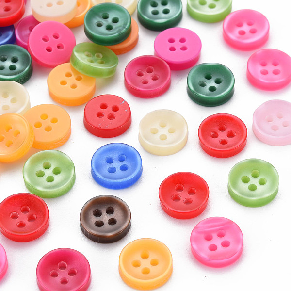 PandaHall 4-Hole Plastic Buttons, Pearlized, Flat Round, Mixed Color, 11x2.5mm, Hole: 1.6mm Plastic Flat Round Multicolor