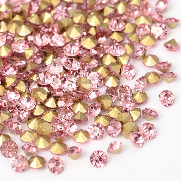 

PandaHall Back Plated Grade A Diamond Glass Pointed Rhinestone, Light Rose, 1.9~2mm, about 1440pcs/bag Glass Rhinestone Diamond Pink